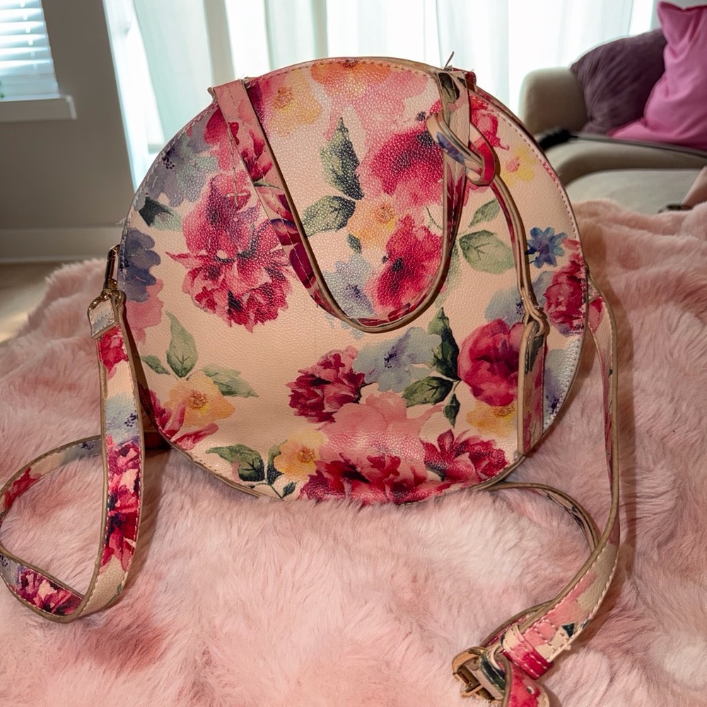 Sole Society Pink Floral Round Crossbody Bag